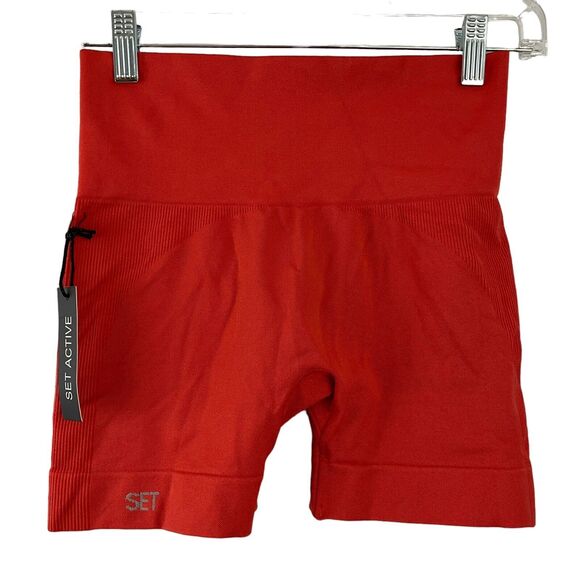 Set Active Womens Size Medium Seamless Bike Shorts Orange - Picture 2 of 3